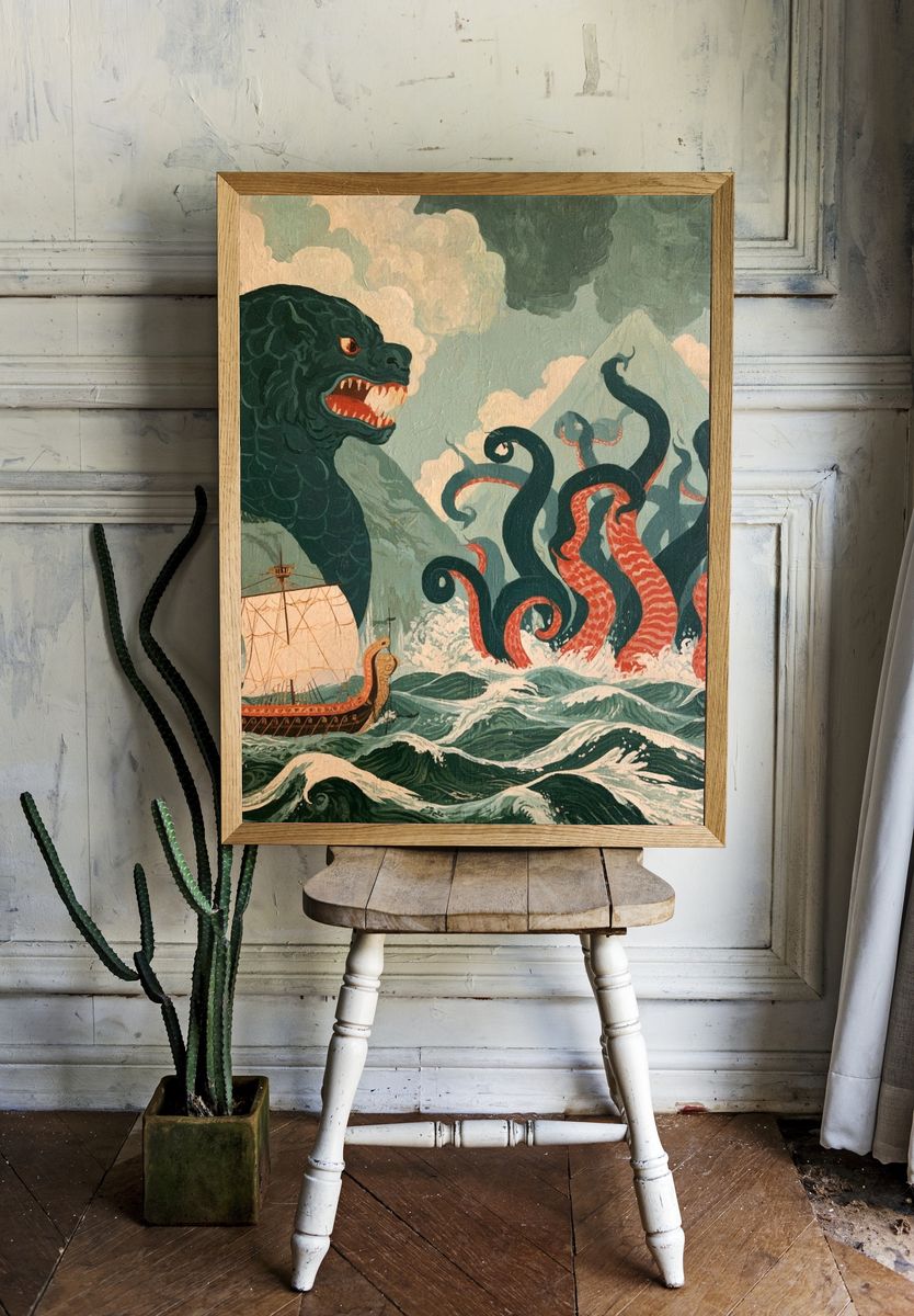 Sea Serpent Voyage Illustration Poster. room preview