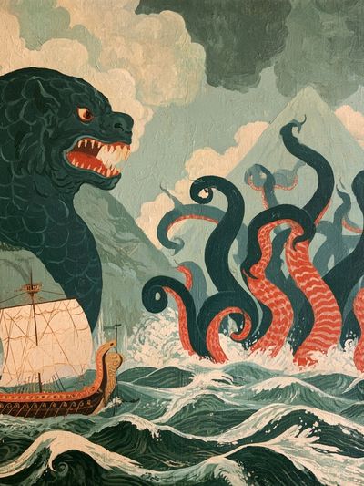 Sea Serpent Voyage Illustration Poster.