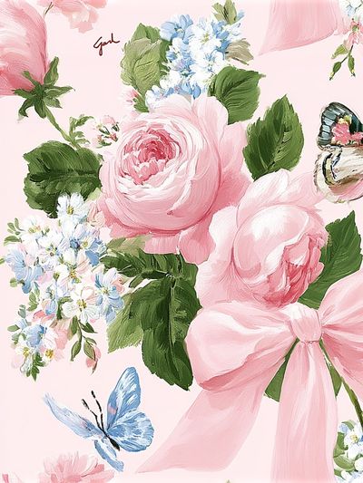Pink Floral Butterfly Illustration Poster.