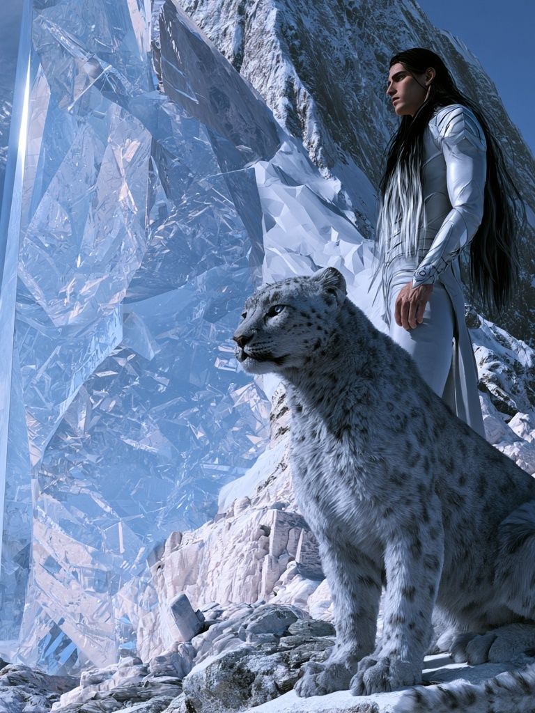 Snow Leopard and Crystal Mountain Print. poster detail