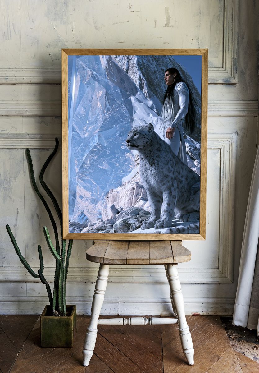 Snow Leopard and Crystal Mountain Print. room preview