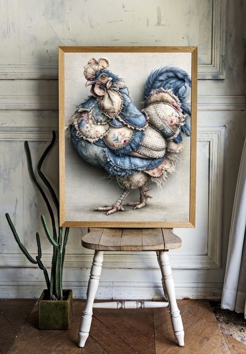 Patchwork Rooster Illustration Poster. — room view 1