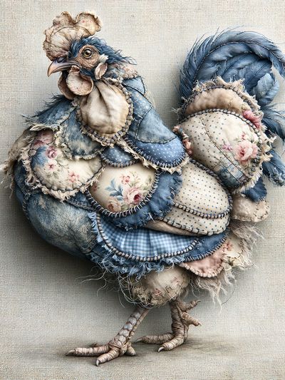 Patchwork Rooster Illustration Poster. poster