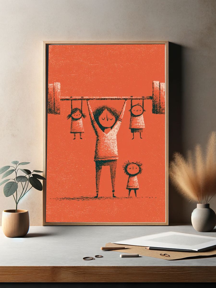 Family Weightlifting Illustration Poster. — room view 2