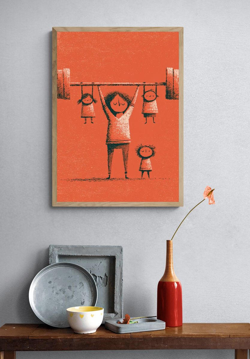 Family Weightlifting Illustration Poster. — room view 3