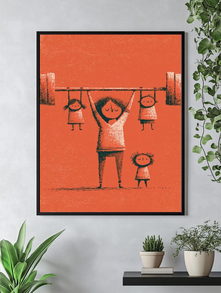Family Weightlifting Illustration Poster. — room view 4