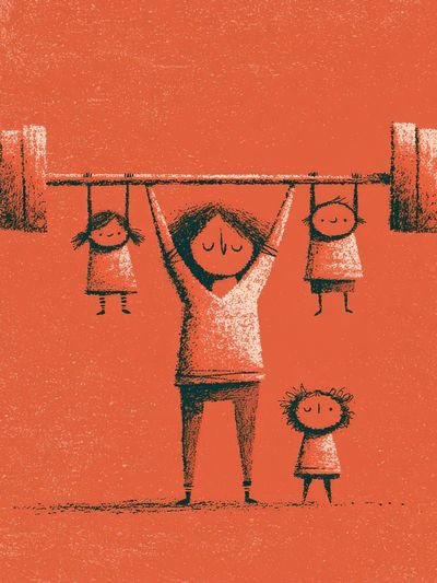 Family Weightlifting Illustration Poster.