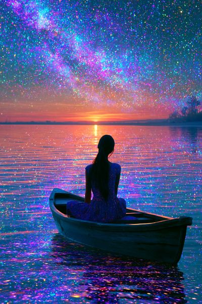 Dreamy Lake Sunset Illustration Poster. poster