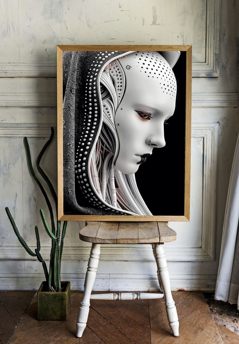Cybernetic Woman Portrait Print. — room view 1