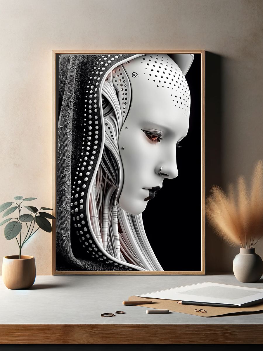 Cybernetic Woman Portrait Print. — room view 2