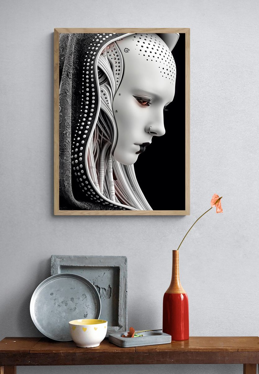 Cybernetic Woman Portrait Print. — room view 3