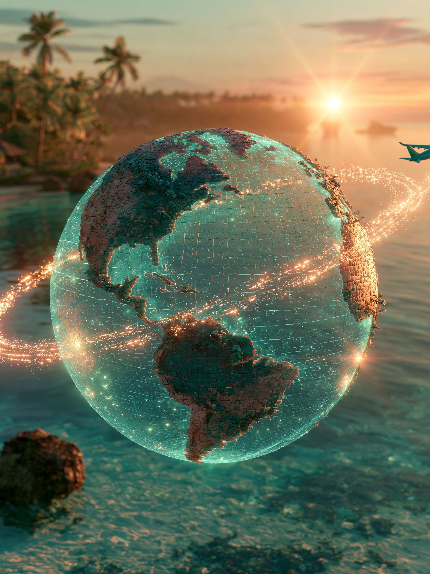Tropical Globe Flight Illustration Poster. poster detail