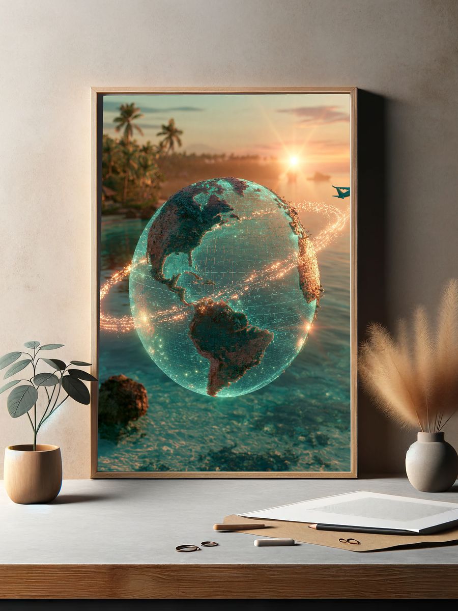 Tropical Globe Flight Illustration Poster. — room view 2