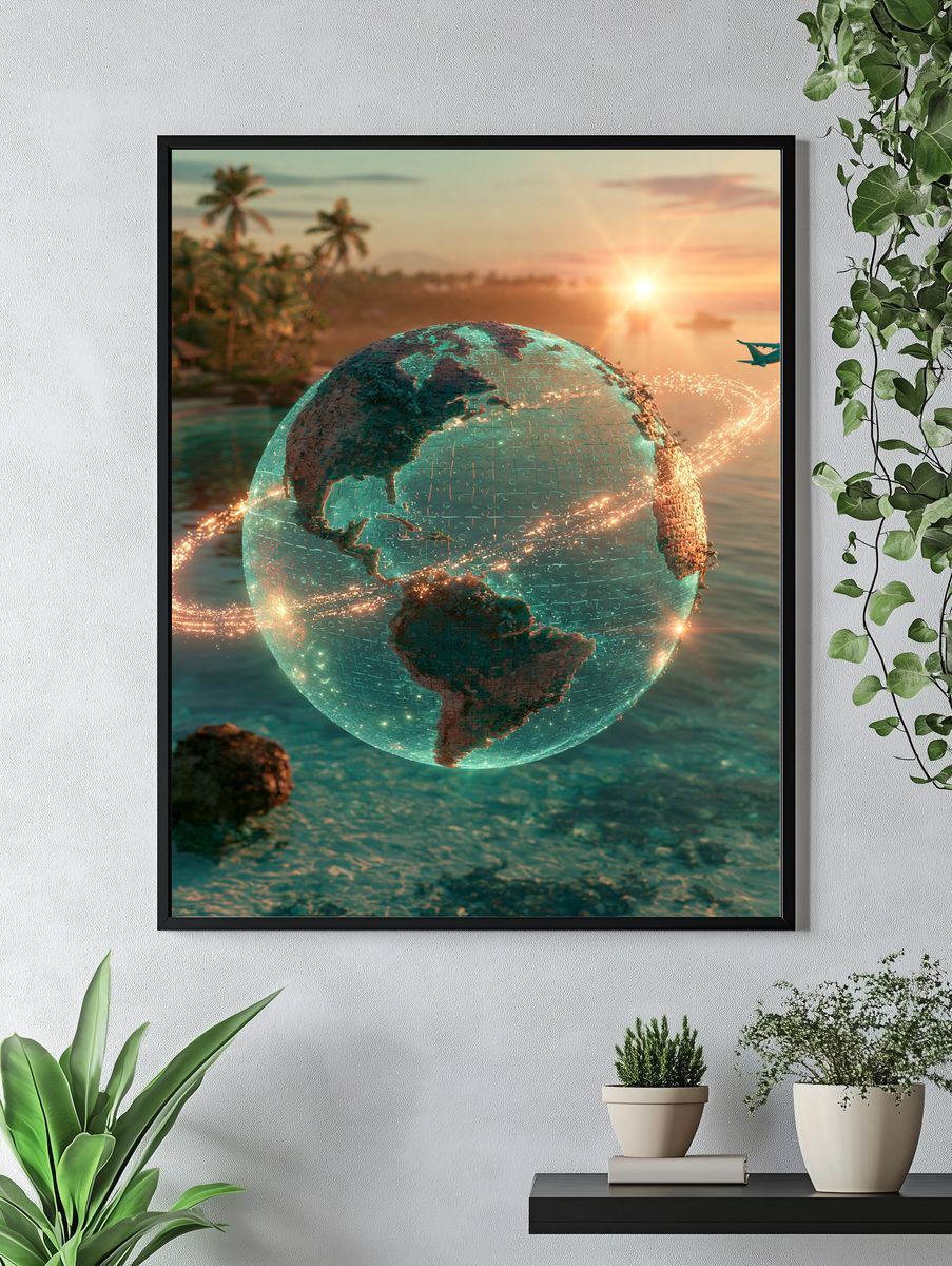 Tropical Globe Flight Illustration Poster. — room view 4