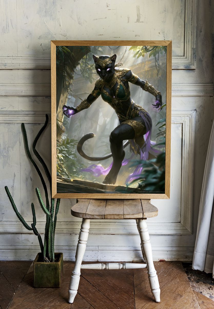 Mystic Panther Warrior Illustration Poster. — room view 1