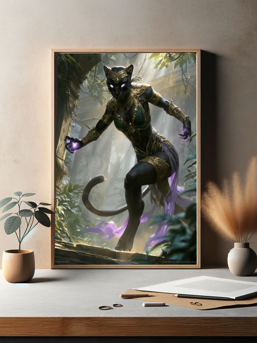 Mystic Panther Warrior Illustration Poster. — room view 2