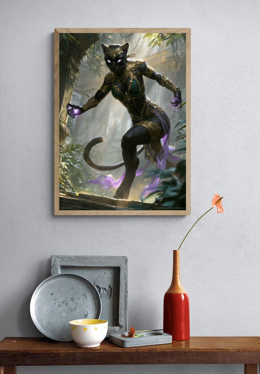 Mystic Panther Warrior Illustration Poster. — room view 3