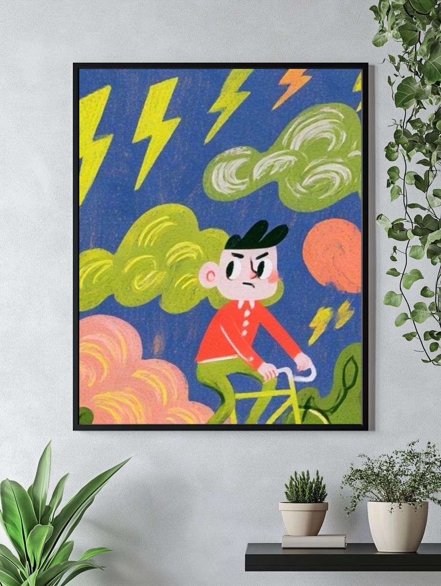 Stormy Cyclist Illustration Poster. — room view 4
