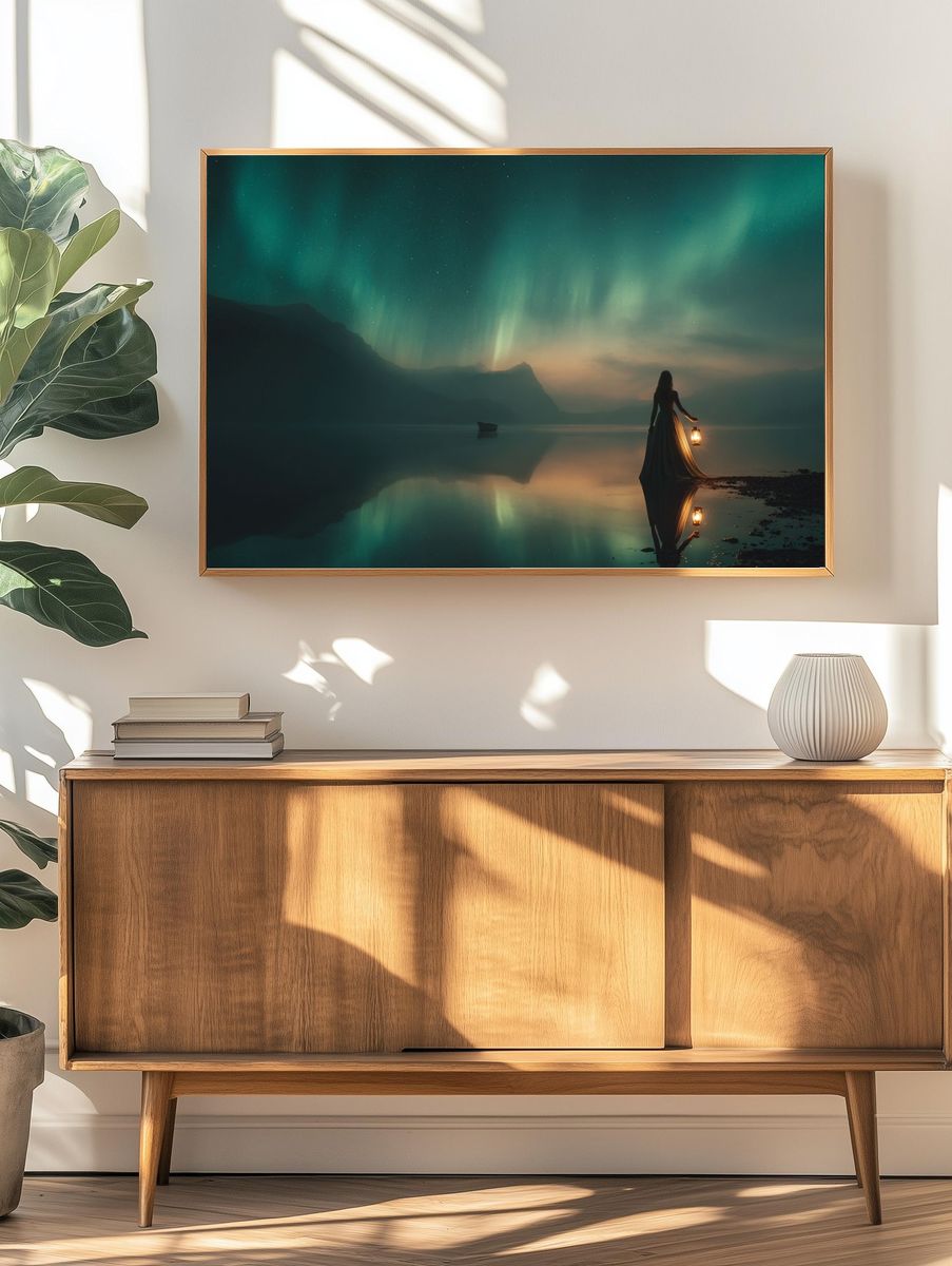 Aurora Lake Silhouette Fantasy Print. — room view 3