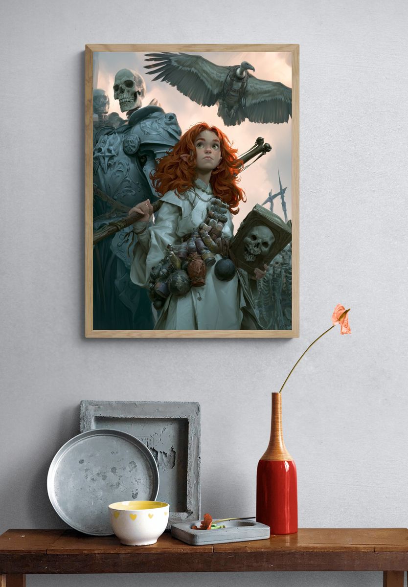 Fantasy Warrior and Skeletons Poster. — room view 3
