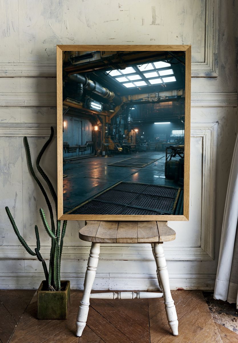 Industrial Sci-Fi Hangar Poster. room preview