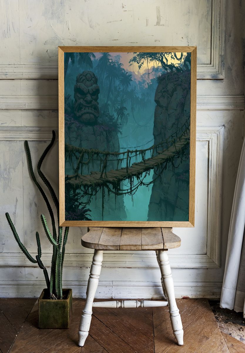 Jungle Bridge Ruins Illustration Poster. room preview