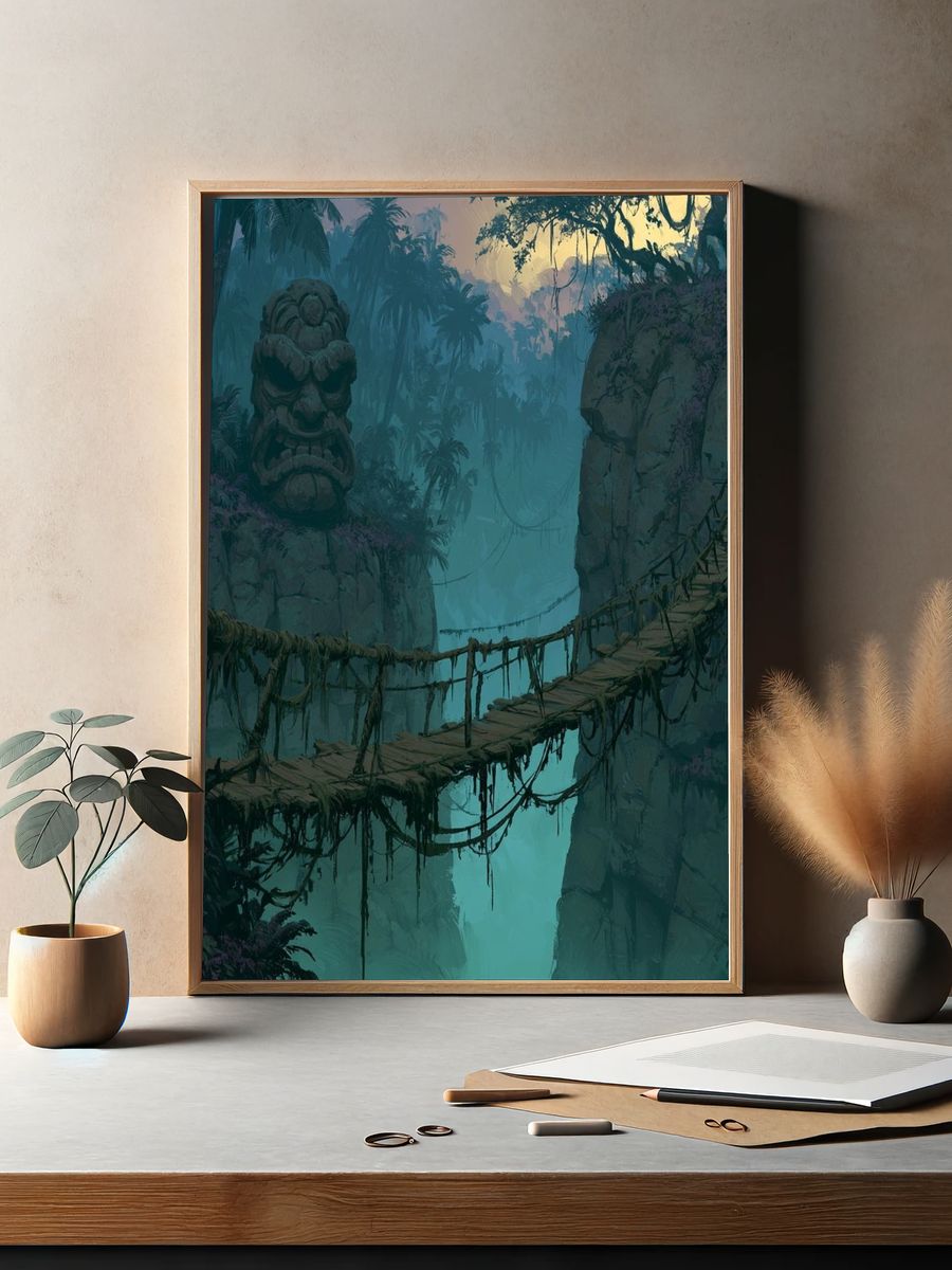 Jungle Bridge Ruins Illustration Poster. — room view 2