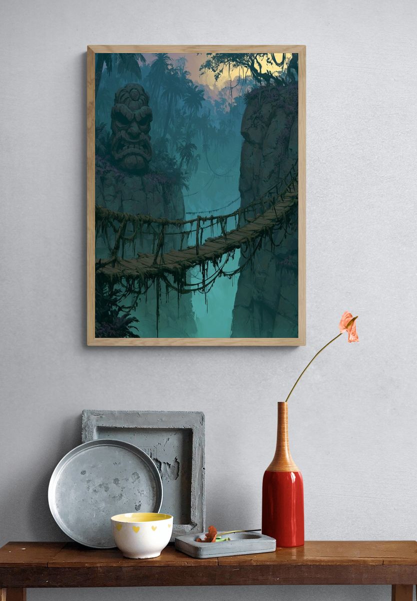 Jungle Bridge Ruins Illustration Poster. — room view 3