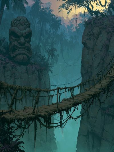Jungle Bridge Ruins Illustration Poster. poster