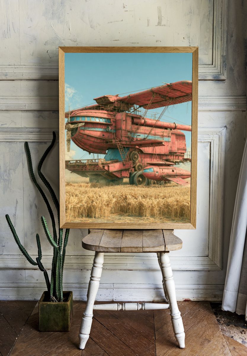 Retro Airship in Wheat Field Poster. — room view 1
