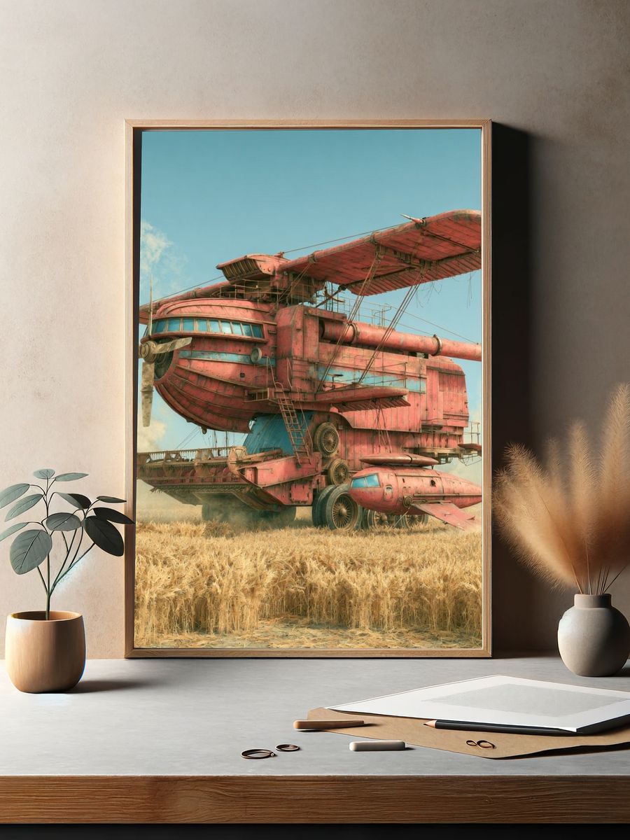 Retro Airship in Wheat Field Poster. — room view 2
