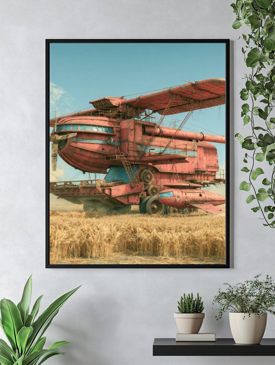 Retro Airship in Wheat Field Poster. — room view 4