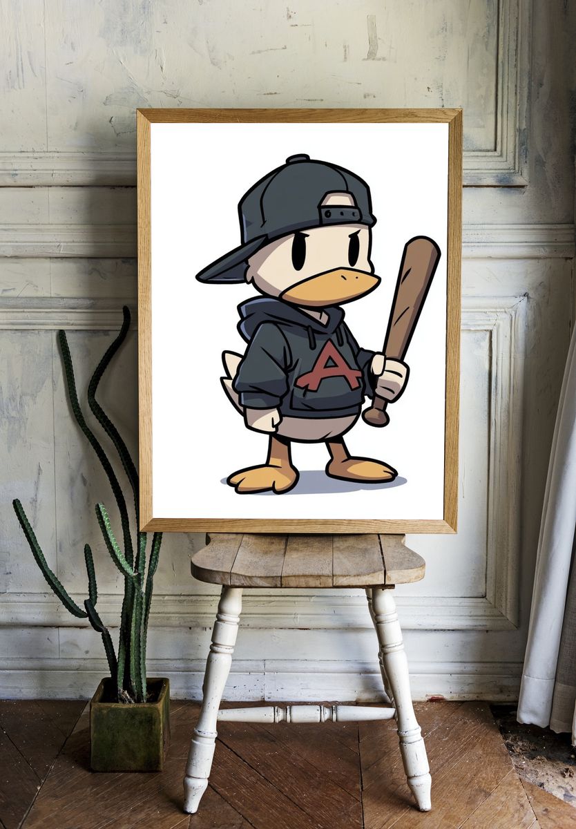 Duck Baseball Cartoon Poster. room preview
