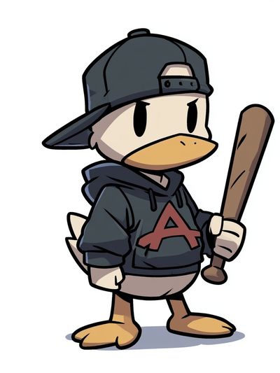 Duck Baseball Cartoon Poster.