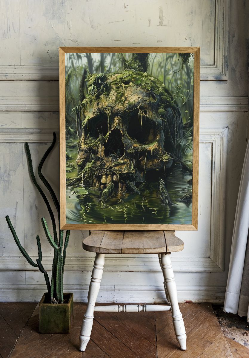Mossy Skull Swamp Illustration Poster. room preview