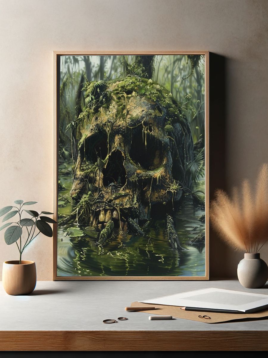 Mossy Skull Swamp Illustration Poster. — room view 2