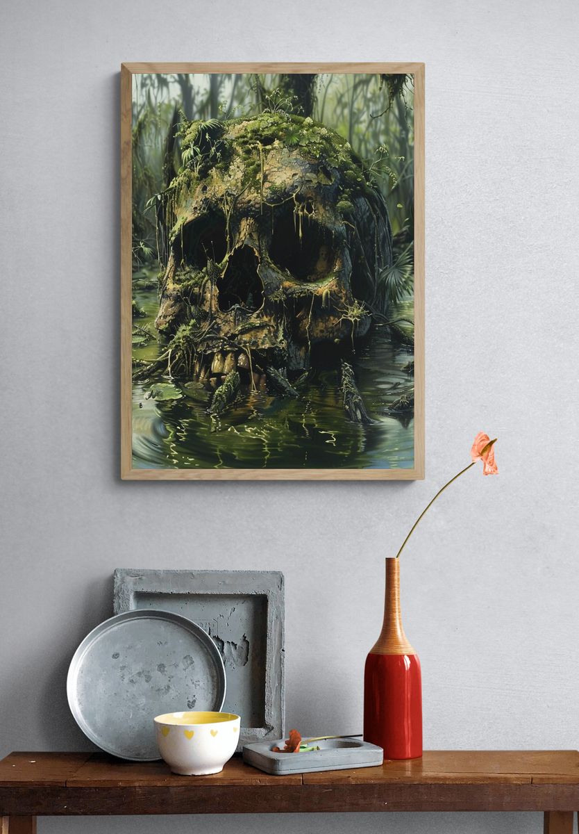 Mossy Skull Swamp Illustration Poster. — room view 3