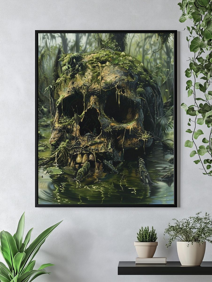 Mossy Skull Swamp Illustration Poster. — room view 4
