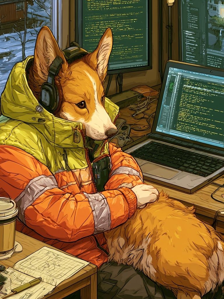 Corgi Coder Illustration Poster. poster — illustration art