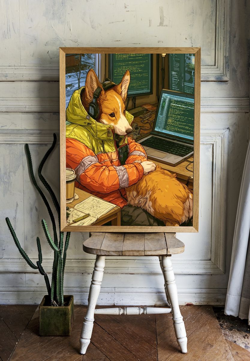 Corgi Coder Illustration Poster. room preview