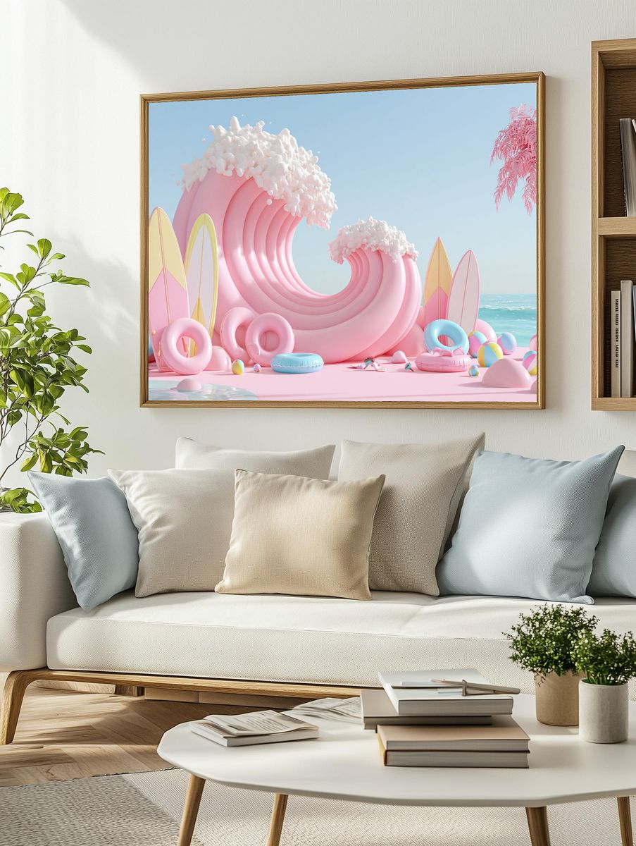 Pastel Surf Wave Beach Poster. — room view 2