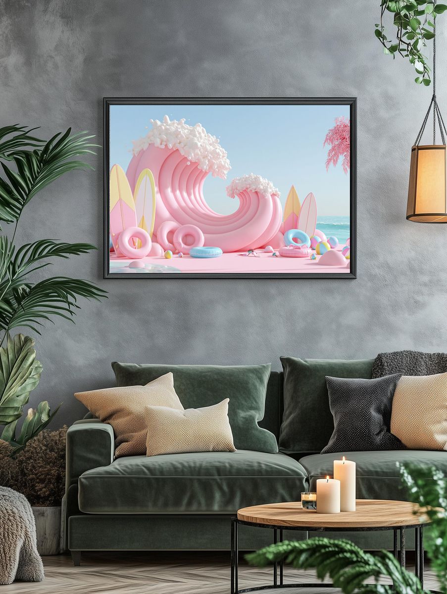 Pastel Surf Wave Beach Poster. — room view 4