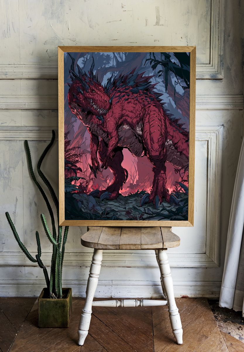 Crimson Dragon Jungle Illustration Poster. — room view 1