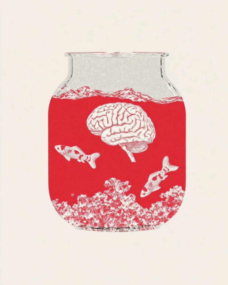Surreal Fishbowl Brain Illustration Poster. poster — illustration art