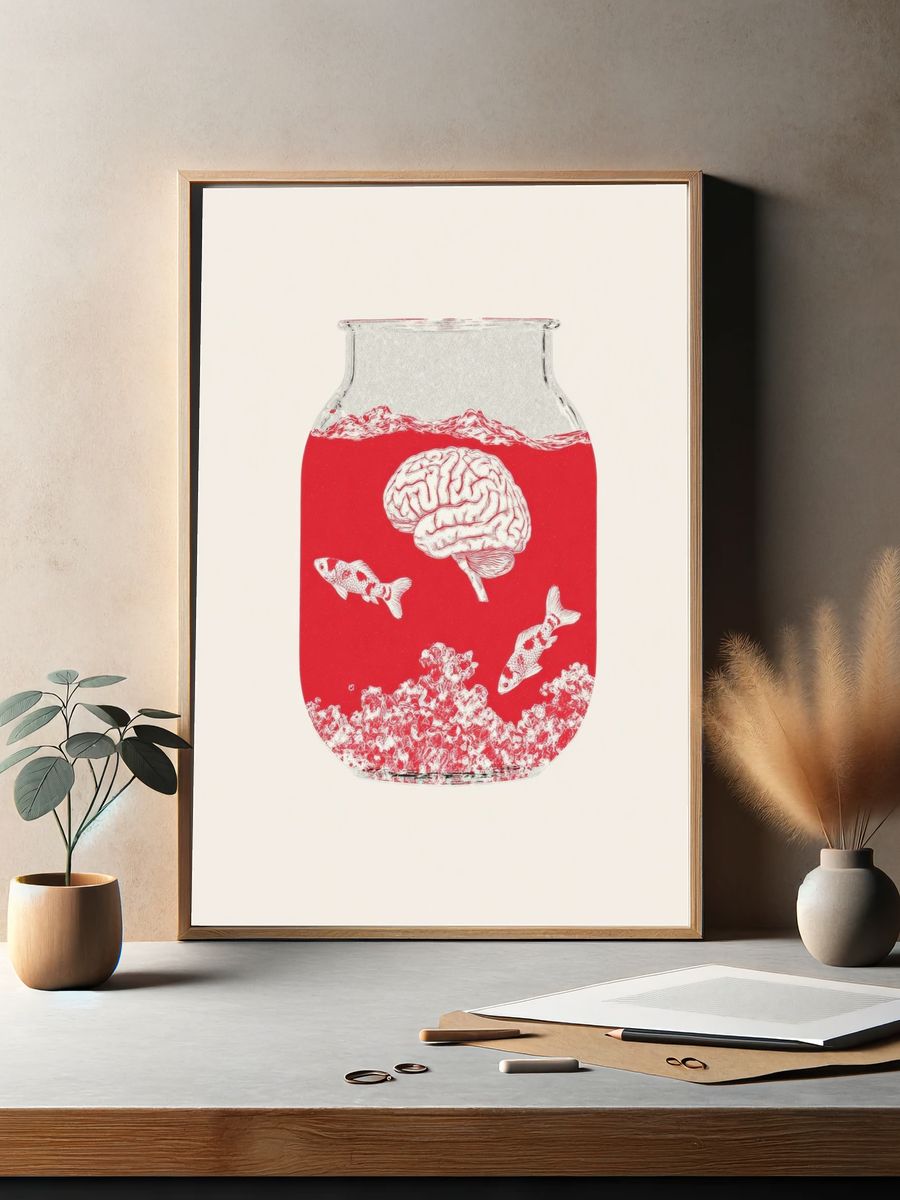 Surreal Fishbowl Brain Illustration Poster. — room view 2