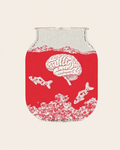 Surreal Fishbowl Brain Illustration Poster. poster print