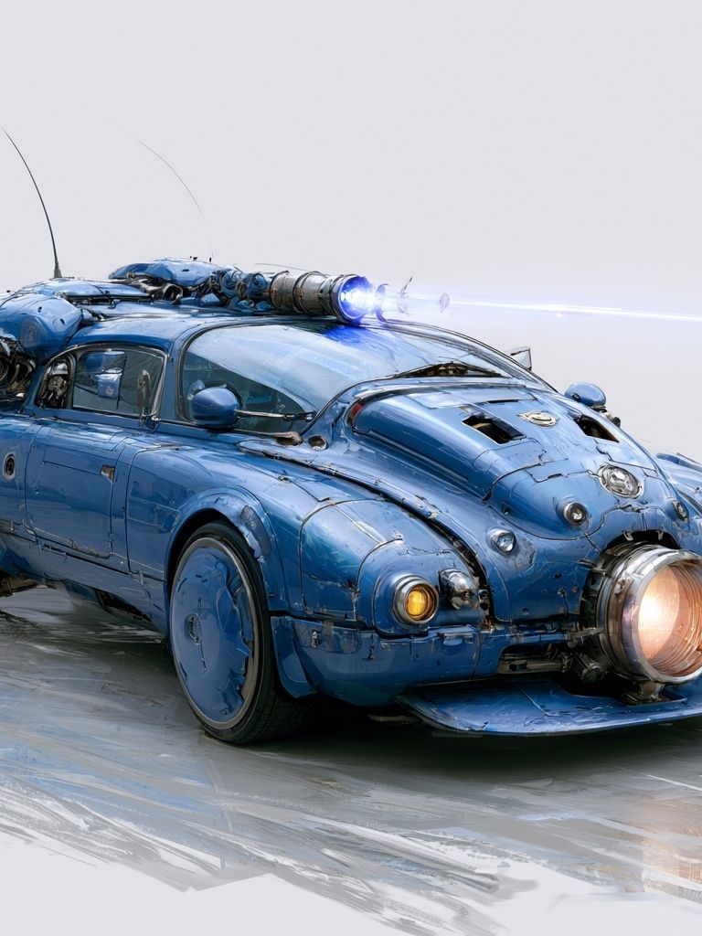 Blue Steampunk Car Illustration Poster. poster detail