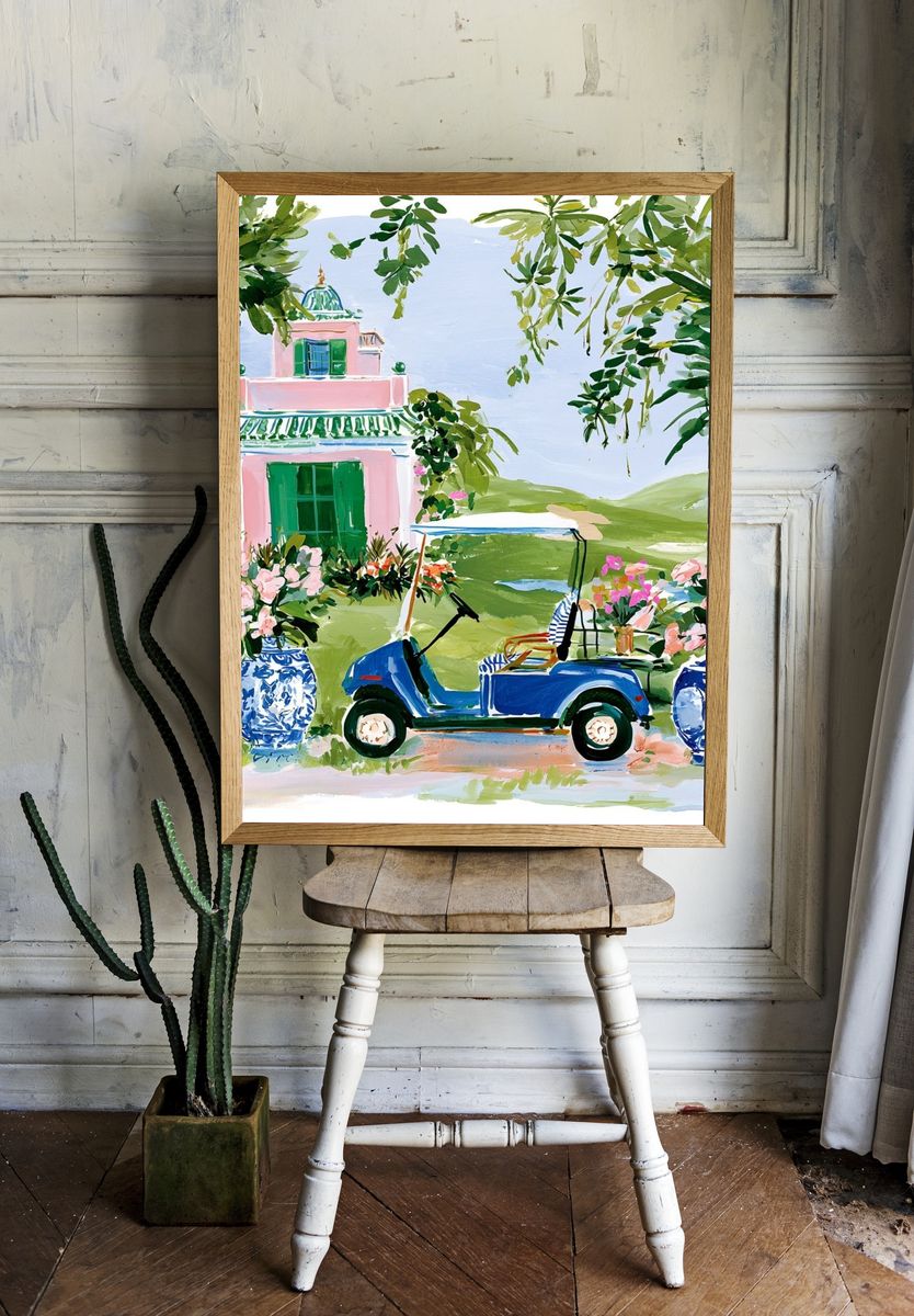 Tropical Villa Golf Cart Print. — room view 1