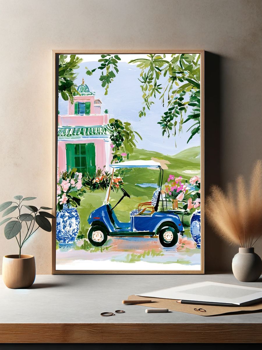 Tropical Villa Golf Cart Print. — room view 2