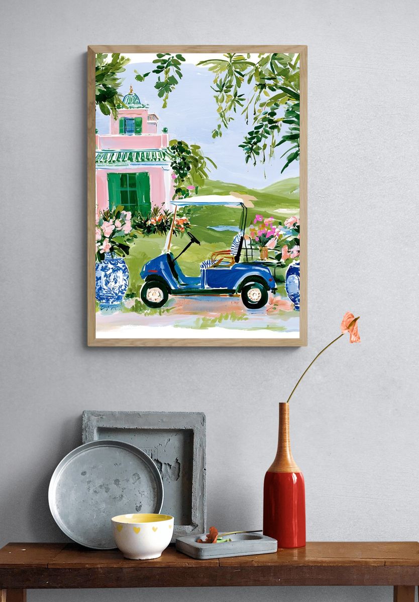 Tropical Villa Golf Cart Print. — room view 3